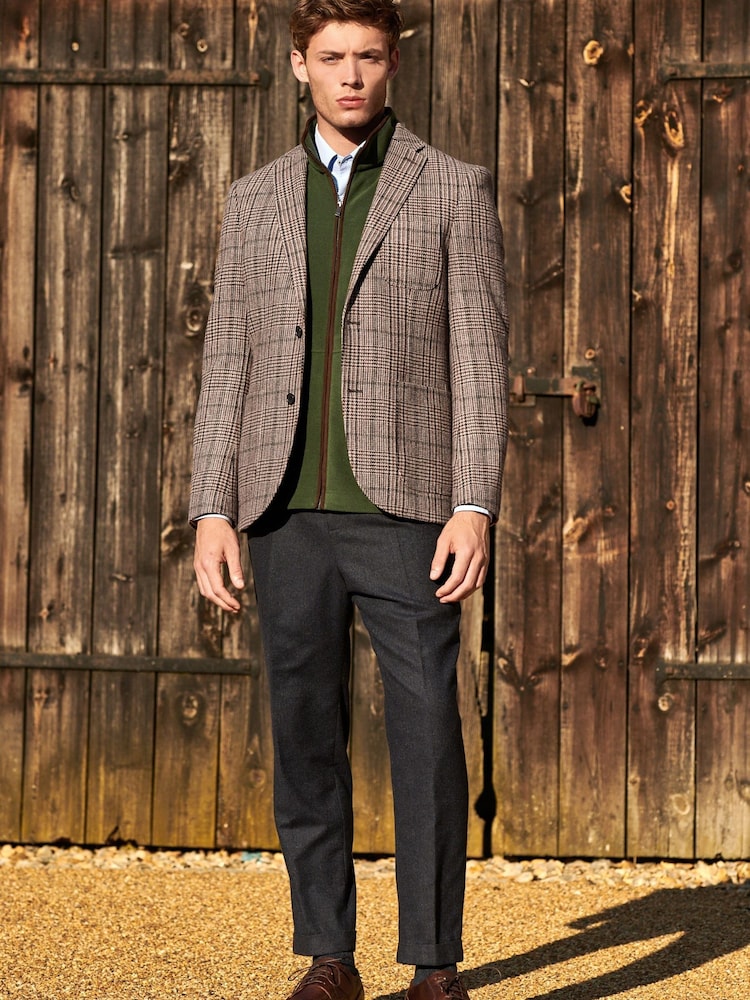 Brown Check Slim Fit Nova Fides Wool Blend Formal Jacket - Image 2 of 5