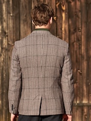 Brown Check Slim Fit Nova Fides Wool Blend Formal Jacket - Image 3 of 5