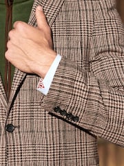 Brown Check Slim Fit Nova Fides Wool Blend Formal Jacket - Image 5 of 5