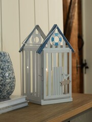White Metal Beach Hut Lantern - Image 3 of 4
