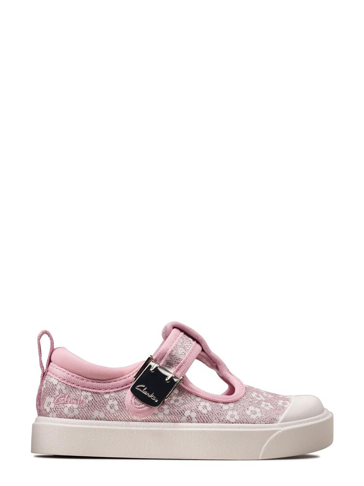 Clarks Pink Floral City Dance Wide Fit G Fit Canvas Shoes - Image 1 of 7