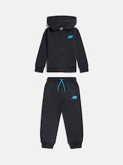 New Balance Black/Blue Linear Logo FT Zip Through Hoodie & Joggers Set - Image 1 of 3