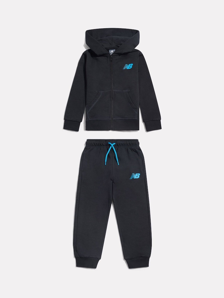 New Balance Black/Blue Linear Logo FT Zip Through Hoodie & Joggers Set - Image 1 of 3 New Balance Black/Blue Linear Logo FT Zip Through Hoodie & Joggers Set - Image 1 of 3