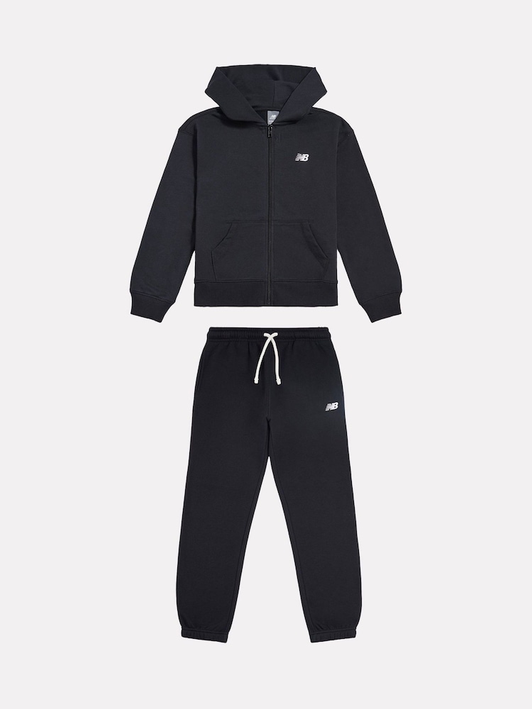 New Balance Black Small Logo Brushback Zip Through & Joggers Set - Image 1 of 3 New Balance Black Small Logo Brushback Zip Through & Joggers Set - Image 1 of 3
