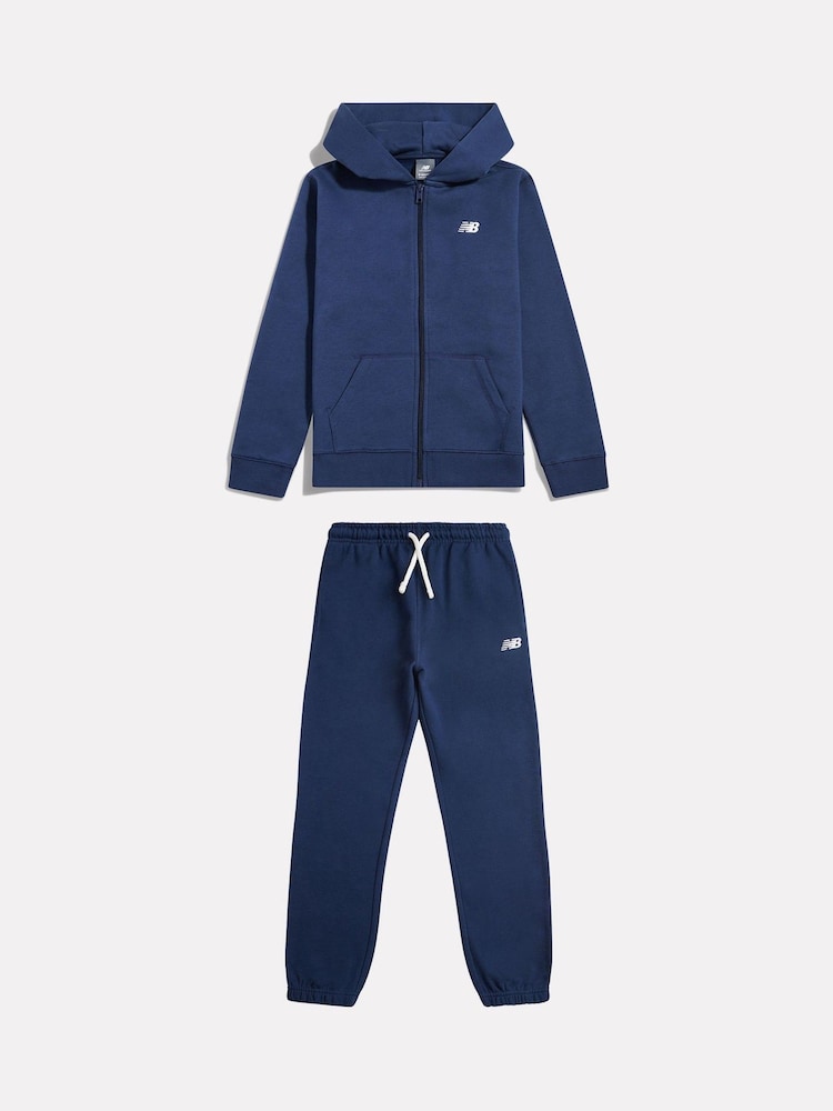 New Balance Blue Small Logo Brushback Zip Through & Joggers Set - Image 1 of 2 New Balance Blue Small Logo Brushback Zip Through & Joggers Set - Image 1 of 2