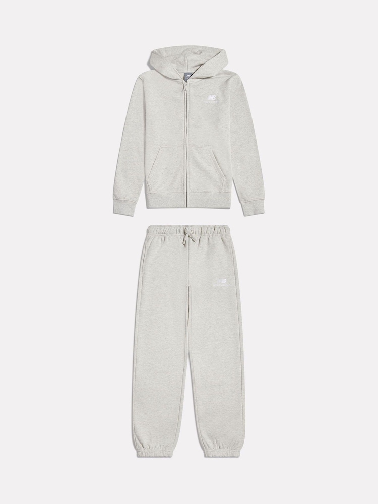 New Balance Grey Small Logo Brushback Zip Through & Joggers Set - Image 1 of 2 New Balance Grey Small Logo Brushback Zip Through & Joggers Set - Image 1 of 2