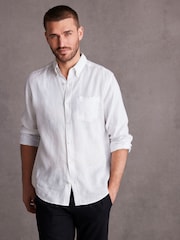 White Signature 100% Linen Long Sleeve Oxford Shirt - Image 1 of 9