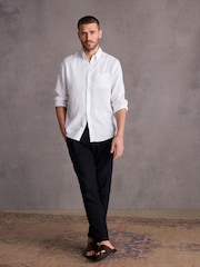White Signature 100% Linen Long Sleeve Oxford Shirt - Image 2 of 9