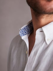 White Signature 100% Linen Long Sleeve Oxford Shirt - Image 5 of 9