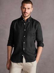 Black Signature 100% Linen Long Sleeve Shirt - Image 1 of 8