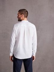 White Grandad Collar Signature 100% Linen Long Sleeve Shirt - Image 3 of 8