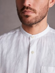 White Grandad Collar Signature 100% Linen Long Sleeve Shirt - Image 5 of 8