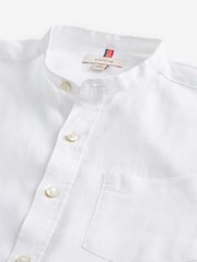 White Grandad Collar Signature 100% Linen Long Sleeve Shirt - Image 6 of 8