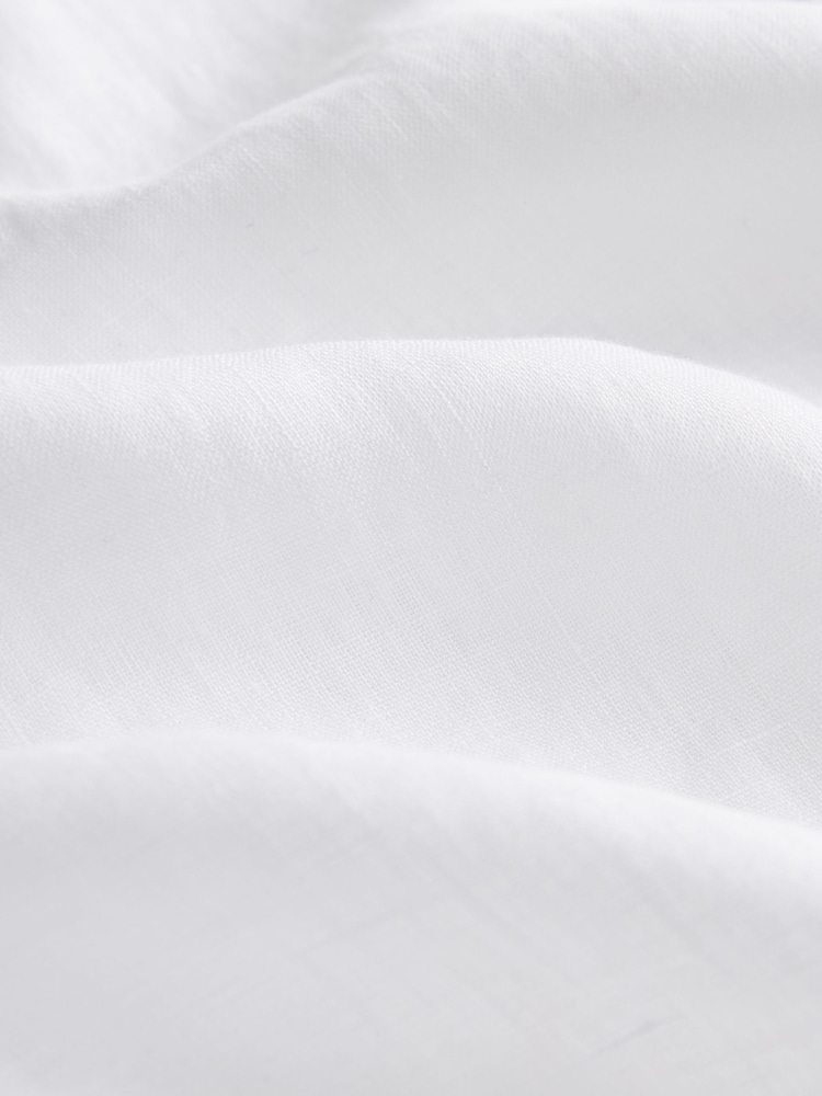 White Grandad Collar Signature 100% Linen Long Sleeve Shirt - Image 8 of 8