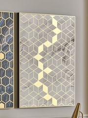 Pacific White Marble Canvas with Gold Geometric Detail - Image 1 of 8