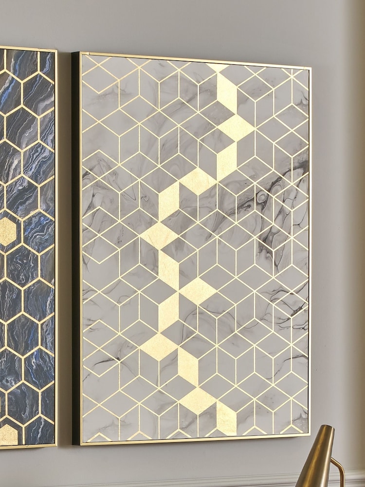 Pacific White Marble Canvas with Gold Geometric Detail - Image 1 of 8