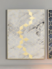 Pacific White Marble Canvas with Gold Geometric Detail - Image 2 of 8