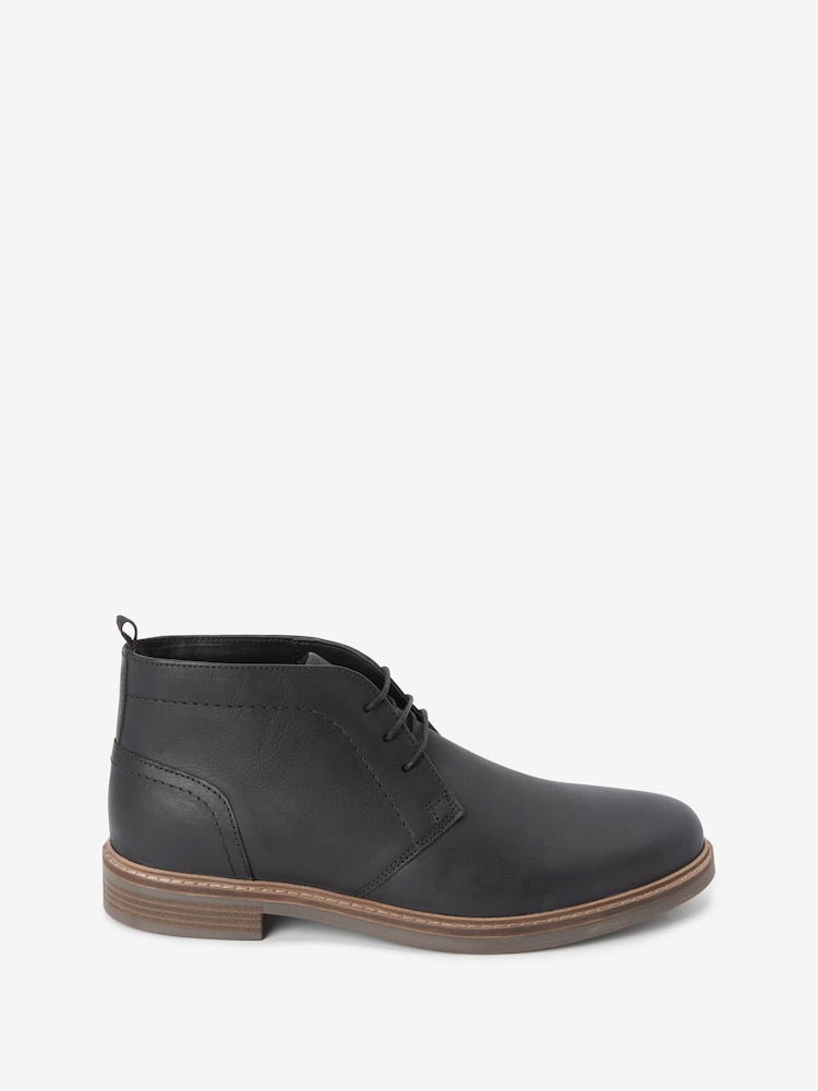 Black Regular Fit Waxy Finish Leather Chukka Boots - Image 3 of 6