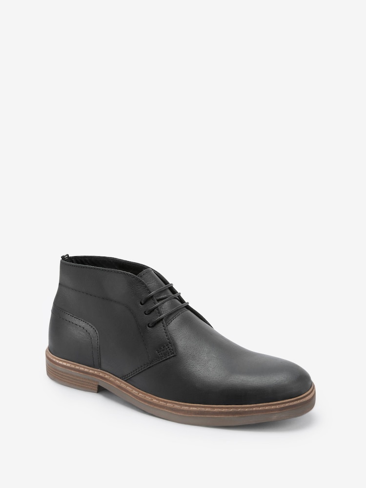 Black Regular Fit Waxy Finish Leather Chukka Boots - Image 4 of 6