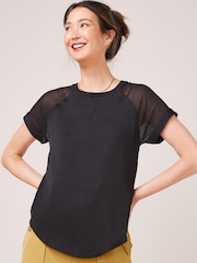 Black Woven Mix Short Sleeve Raglan T-Shirt - Image 4 of 6