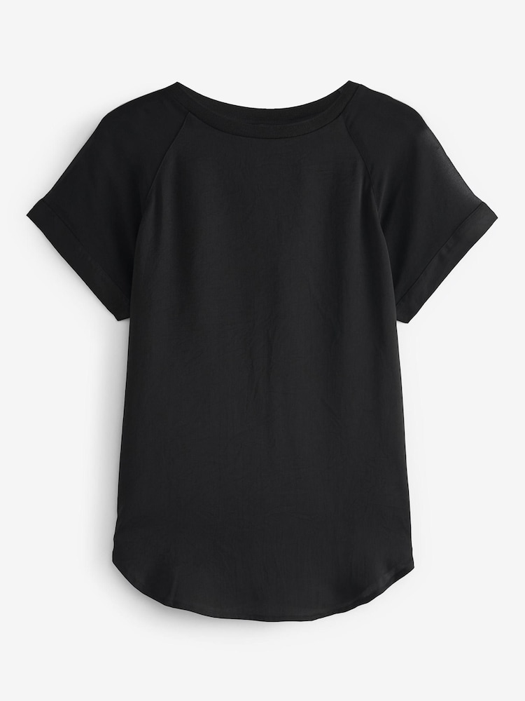 Black Woven Mix Short Sleeve Raglan T-Shirt - Image 6 of 6