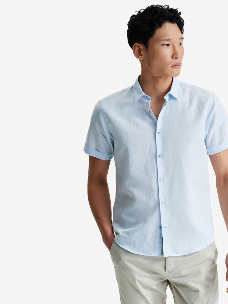 Oliver Sweeney Blue Eakring Blue Cotton/Linen Short Sleeved Shirt - Image 1 of 5