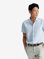 Oliver Sweeney Blue Eakring Blue Cotton/Linen Short Sleeved Shirt - Image 3 of 5