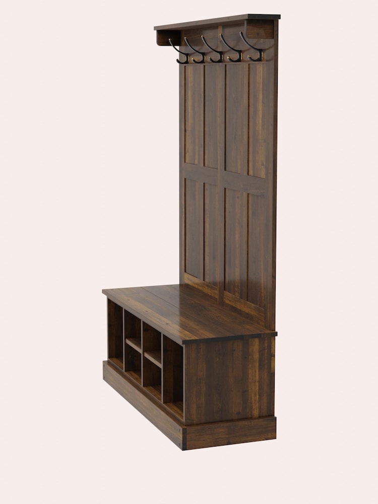 Laura Ashley Dark Chestnut Laura Ashley Garrat Tall Storage Bench With Coat Rack - Image 5 of 5
