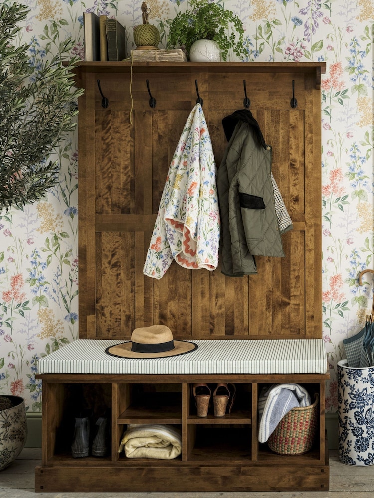 Laura Ashley Honey Laura Ashley Garrat Tall Storage Bench With Coat Rack - Image 2 of 5