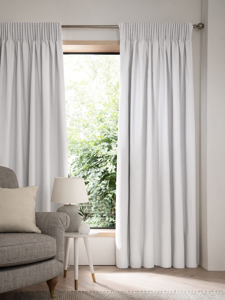 Grey Light Cloud Cotton Blackout/Thermal Pencil Pleat Curtains - Image 1 of 7