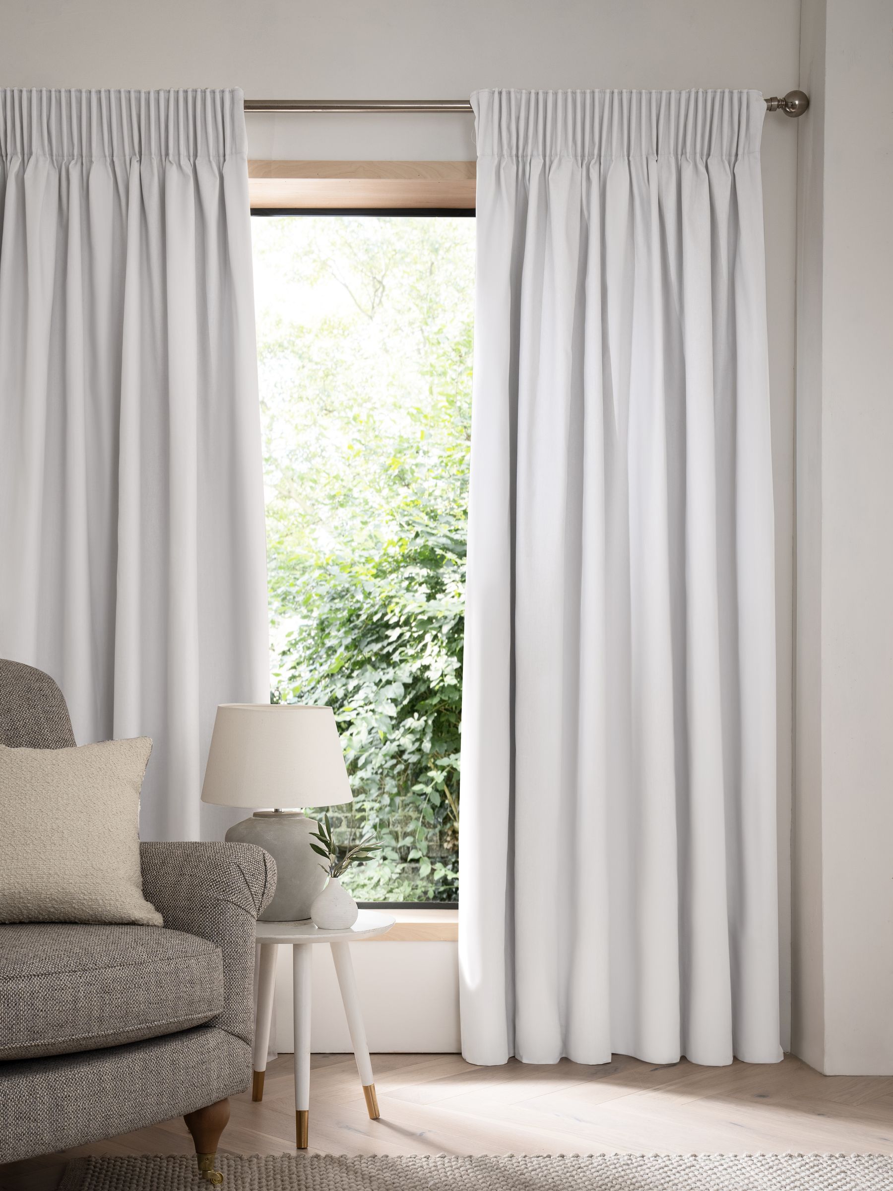 Buy Grey Light Cloud Cotton Blackout/Thermal Pencil Pleat Curtains from ...