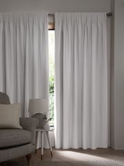 Grey Light Cloud Cotton Blackout/Thermal Pencil Pleat Curtains - Image 3 of 7