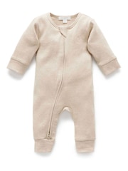Purebaby Natural Rib Zip Footless Sleepsuit - Image 1 of 4