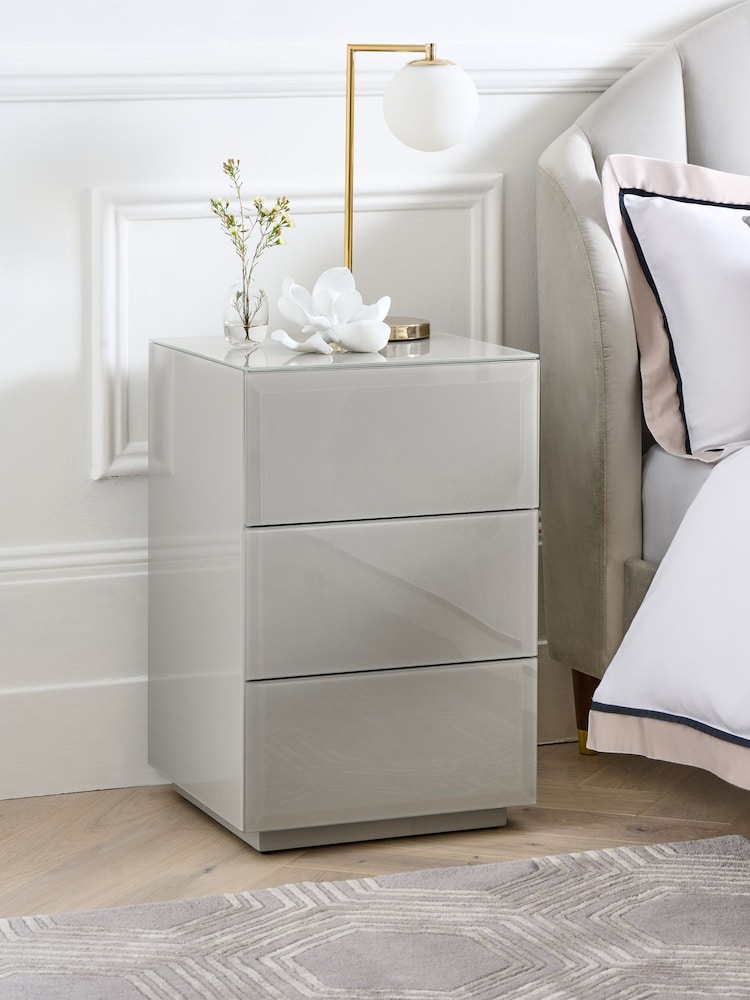 Dark Natural Sloane Glass Collection Luxe 3 Drawer Bedside Table - Image 1 of 8