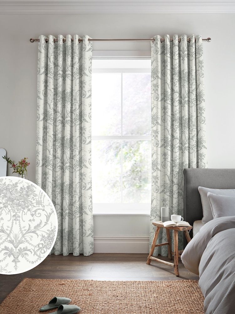 Laura Ashley Steel 100% Cotton Tuileries Made To Measure Curtains - Image 2 of 9