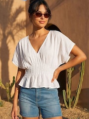 Roman White Cotton Textured Pintuck Top - Image 1 of 4