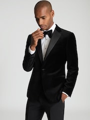Reiss Black Ace Velvet Regular Fit Blazer - Image 1 of 5