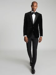 Reiss Black Ace Velvet Regular Fit Blazer - Image 3 of 5
