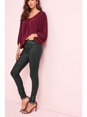 Black Leopard Print Coated Biker Skinny Jeans - Image 1 of 1