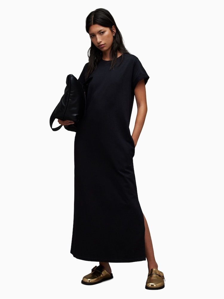 AllSaints Black 100% Cotton Anna Midi Dress - Image 1 of 7 AllSaints Black 100% Cotton Anna Midi Dress - Image 1 of 7