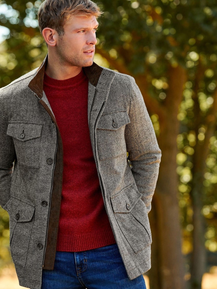Light Grey Four Pocket Funnel Neck Coat - Image 1 of 10 Light Grey Four Pocket Funnel Neck Coat - Image 1 of 10