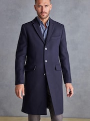 Navy Blue Signature Epsom Coat With Cashmere - Image 1 of 14