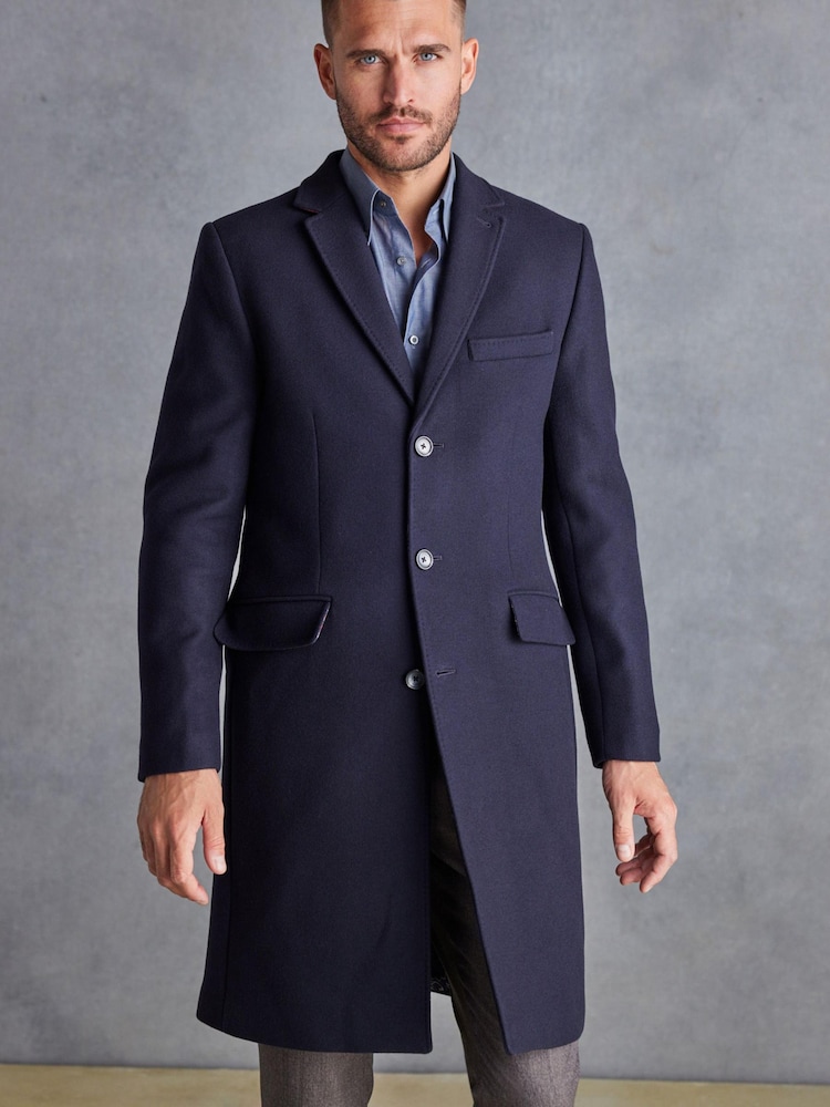 Navy Blue Signature Epsom Coat With Cashmere - Image 1 of 14