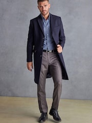 Navy Blue Signature Epsom Coat With Cashmere - Image 2 of 14