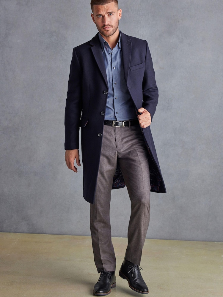 Navy Blue Signature Epsom Coat With Cashmere - Image 2 of 14