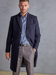 Navy Blue Signature Epsom Coat With Cashmere - Image 4 of 14