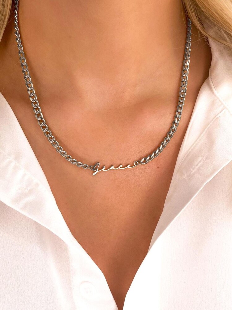Abbott Lyon Small Figaro Chain Signature Personalised Name Necklace - Image 2 of 3