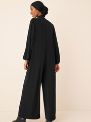 Black High Neck Full Length Button Front Jumpsuit - Image 1 of 3