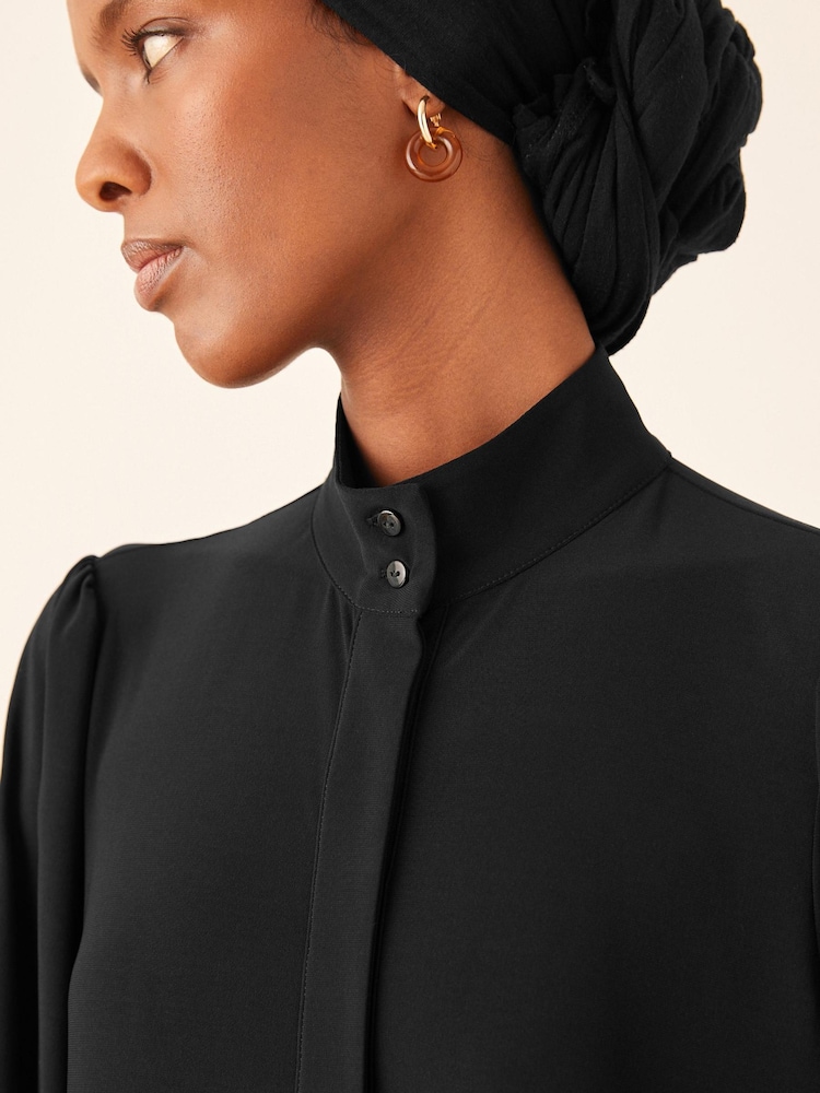 Black High Neck Full Length Button Front Jumpsuit - Image 2 of 3