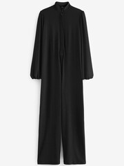 Black High Neck Full Length Button Front Jumpsuit - Image 3 of 3